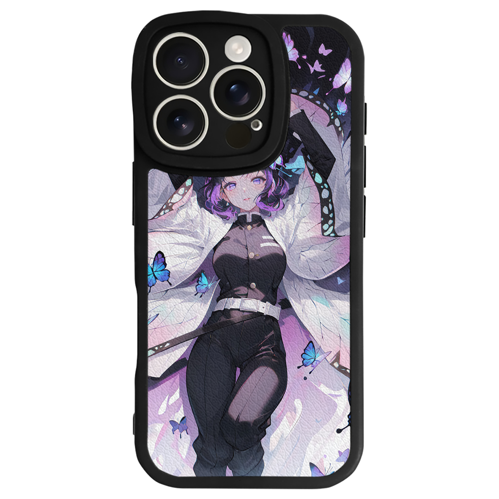 （画像用） 鬼滅の刃（きめつのやいば）蟲柱-胡蝶 しのぶ／こちょう しのぶ Kochou Shinobu 【iPhone 16シリーズ対応】シリコンスマホケース（レザー調） 材質：シリコン